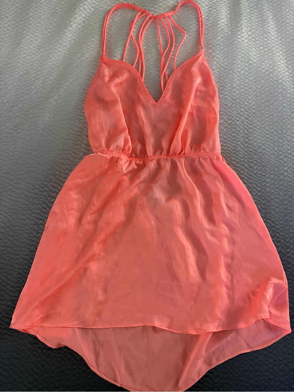 Victoria's Secret Neon Coral Strappy Satin Chemise